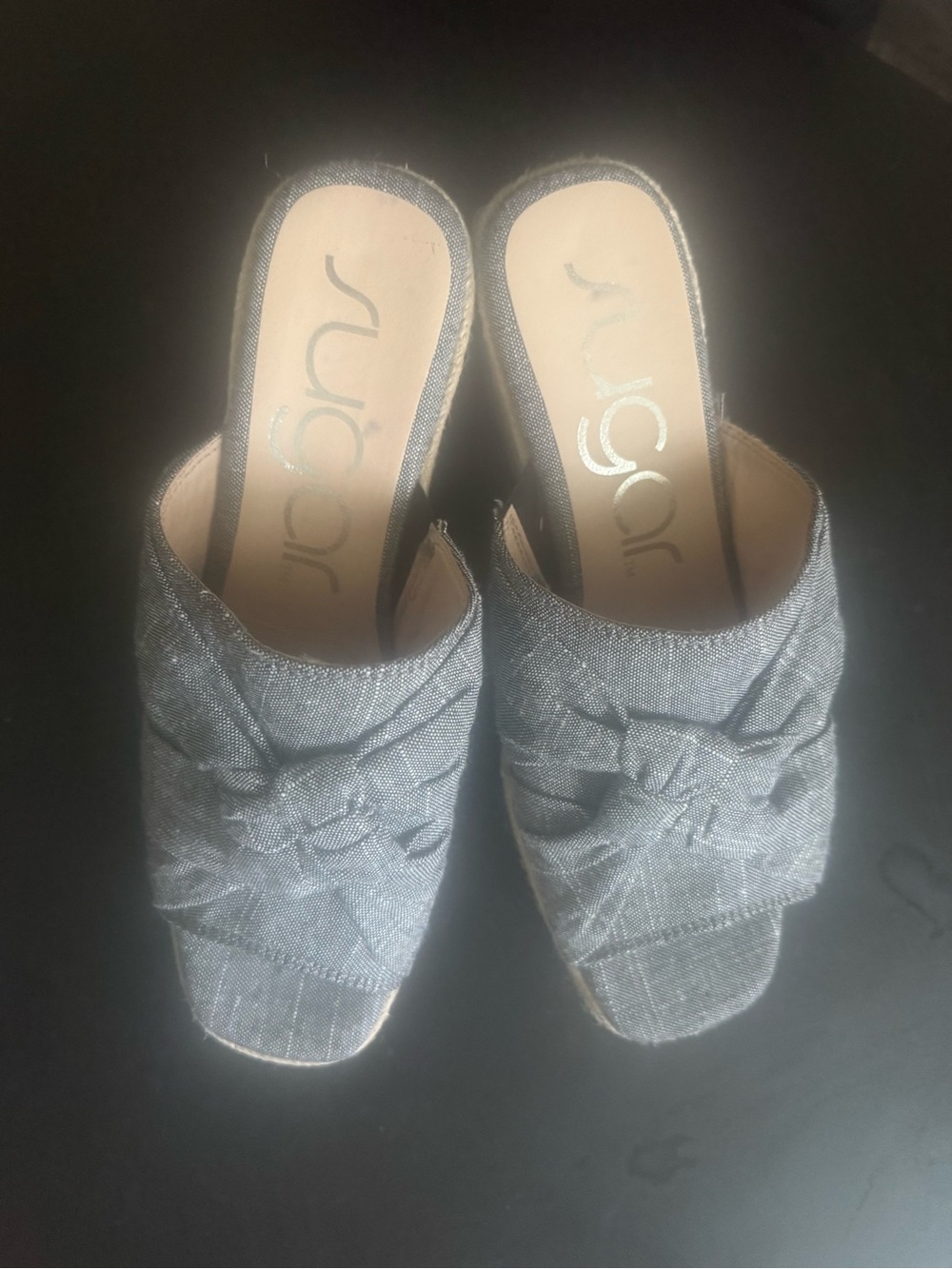 Shoes Women's 4” Wedge Denim Knot Slide Sandals - Blue